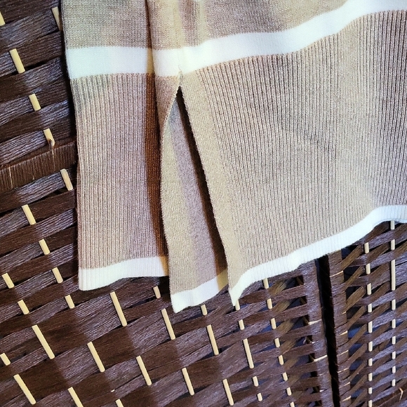 Striped Beige and White Womans Turtleneck Sweater - Picture 6 of 6